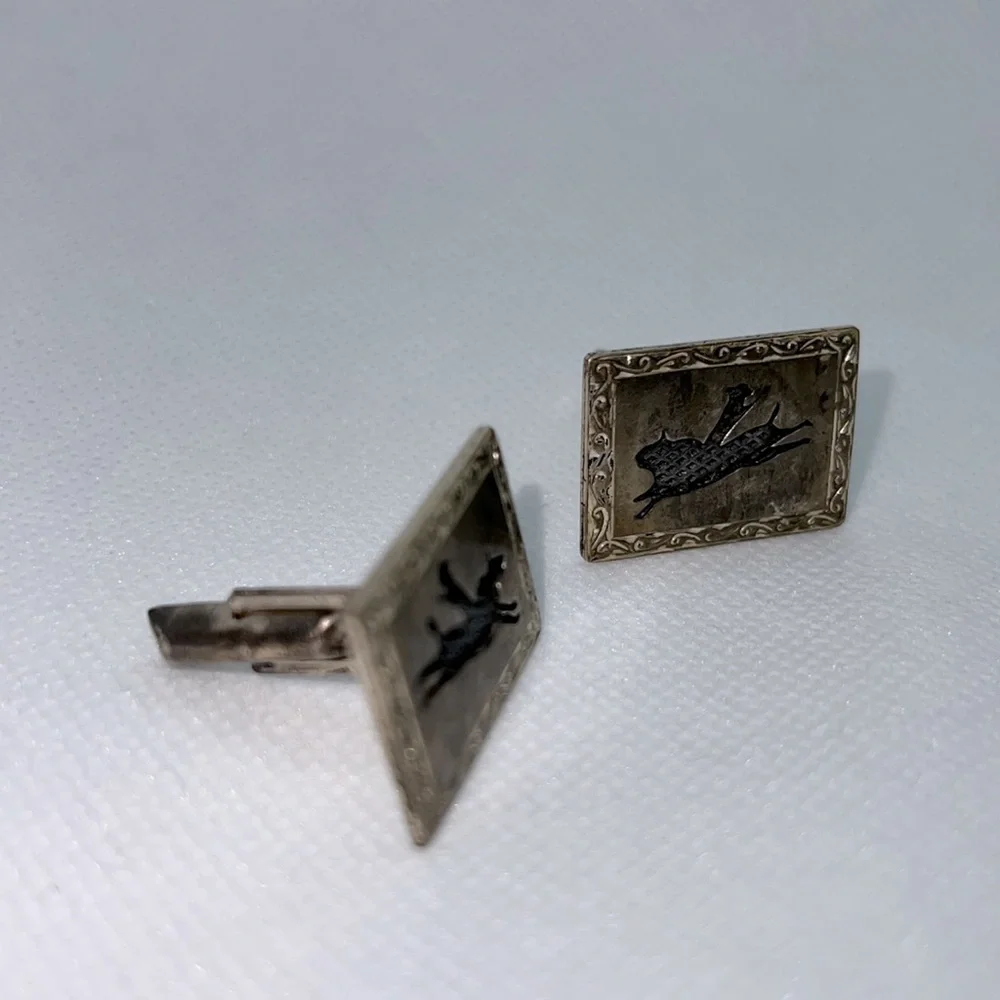 VINTAGE CUFF LINKS STAMPED “STERLING 925” SILVER WESTERN BRONCO HORSE